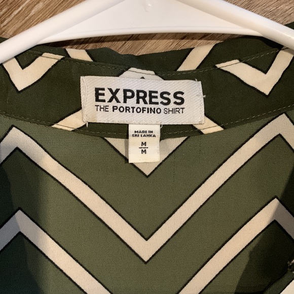 LIKE-NEW EXPRESS Medium The Portofino Blouse Chevron Army Green/White - Picture 2 of 3